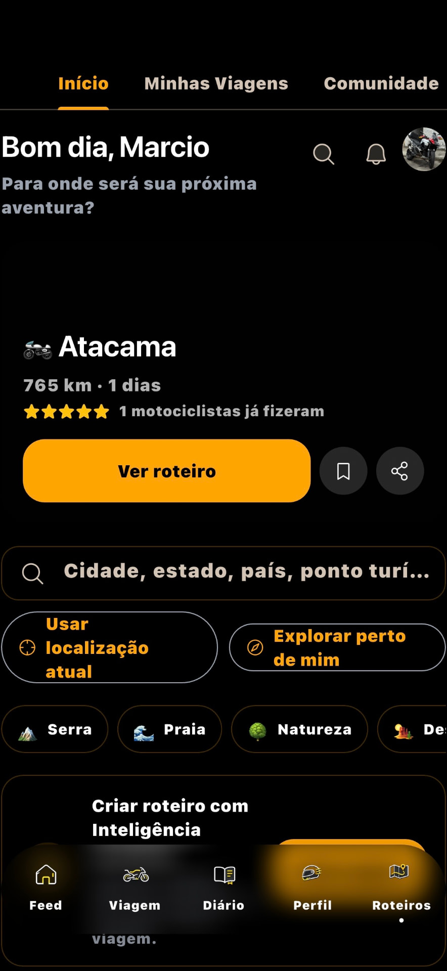 Tela Roteiros do TRV Rotas