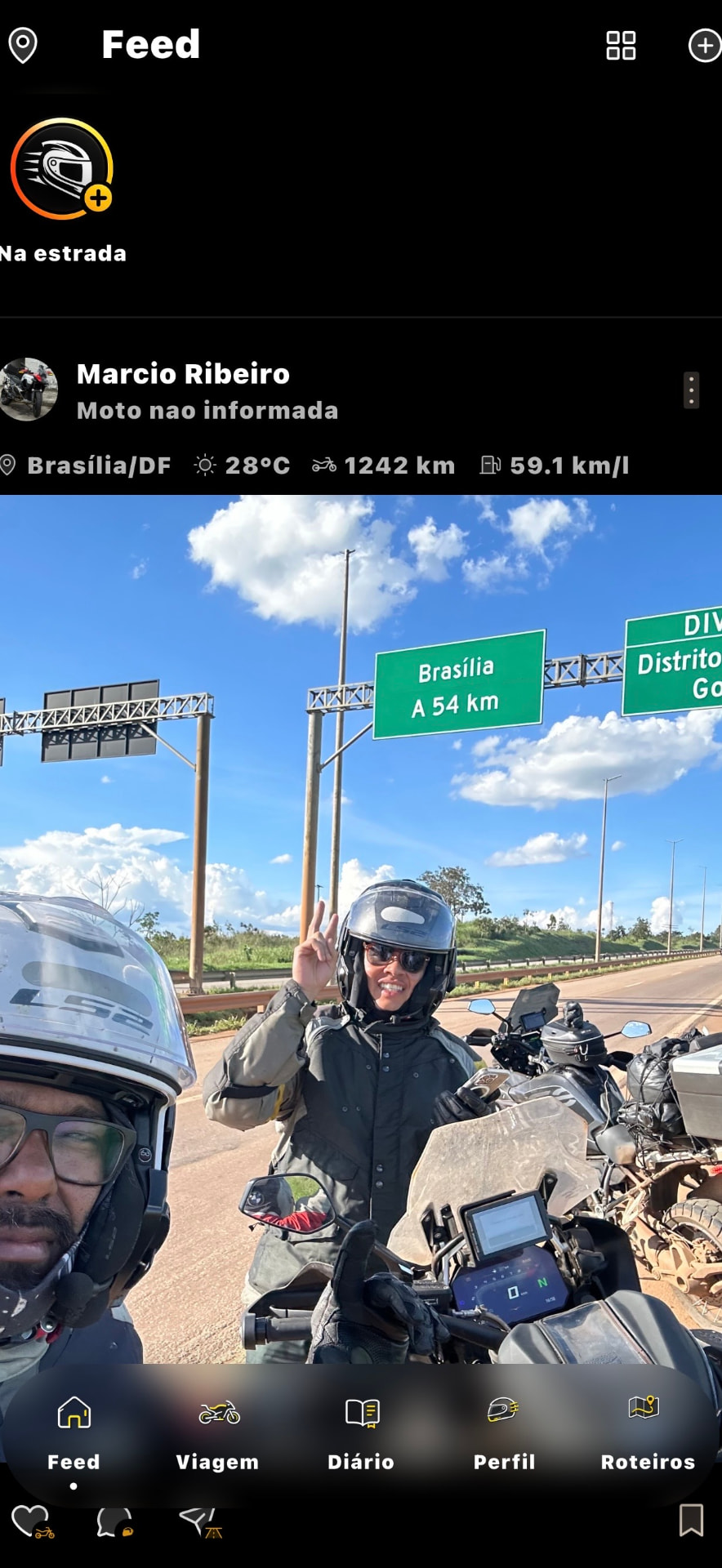 Tela Feed do TRV Rotas