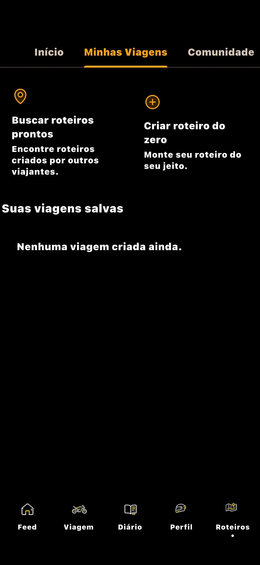 Tela Minhas Viagens do TRV Rotas