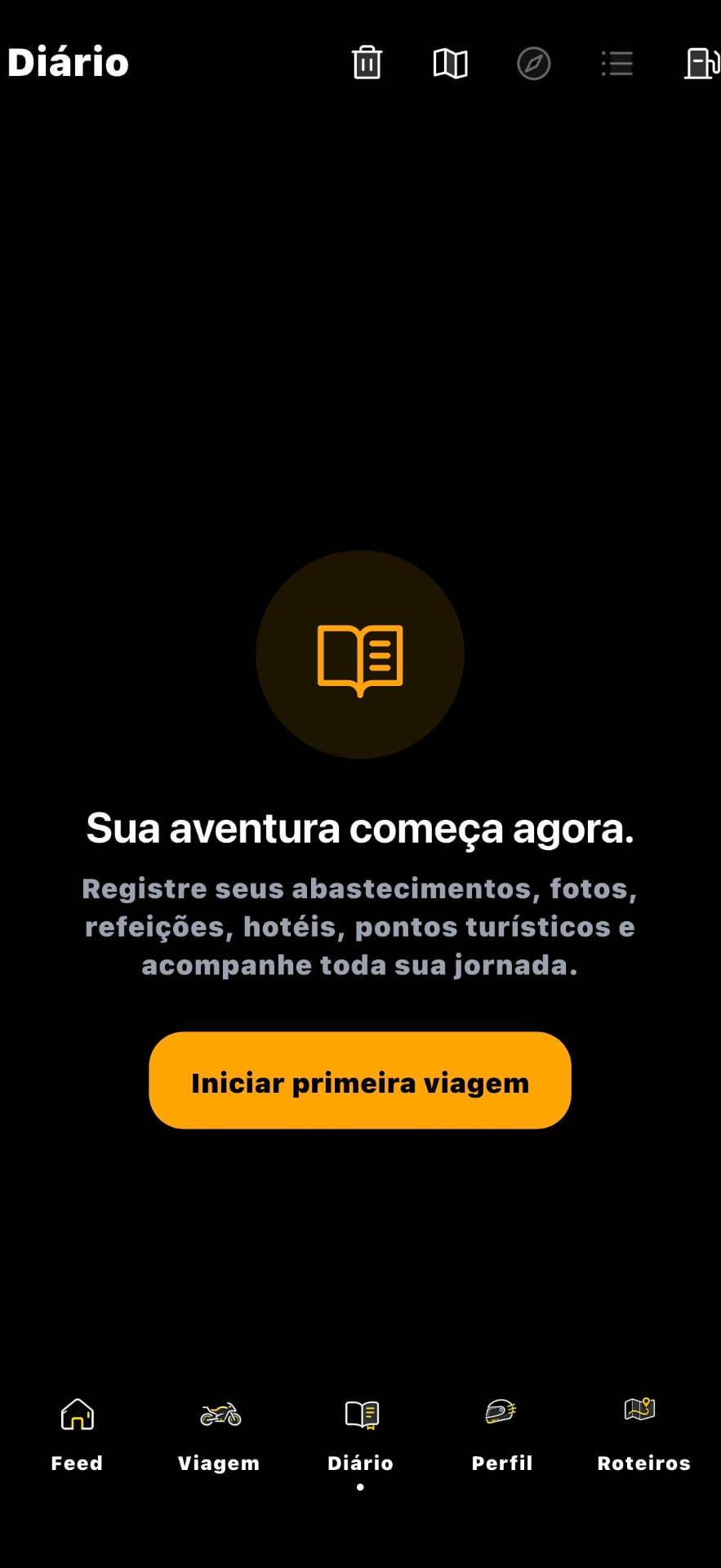 Tela Diário de Bordo do TRV Rotas
